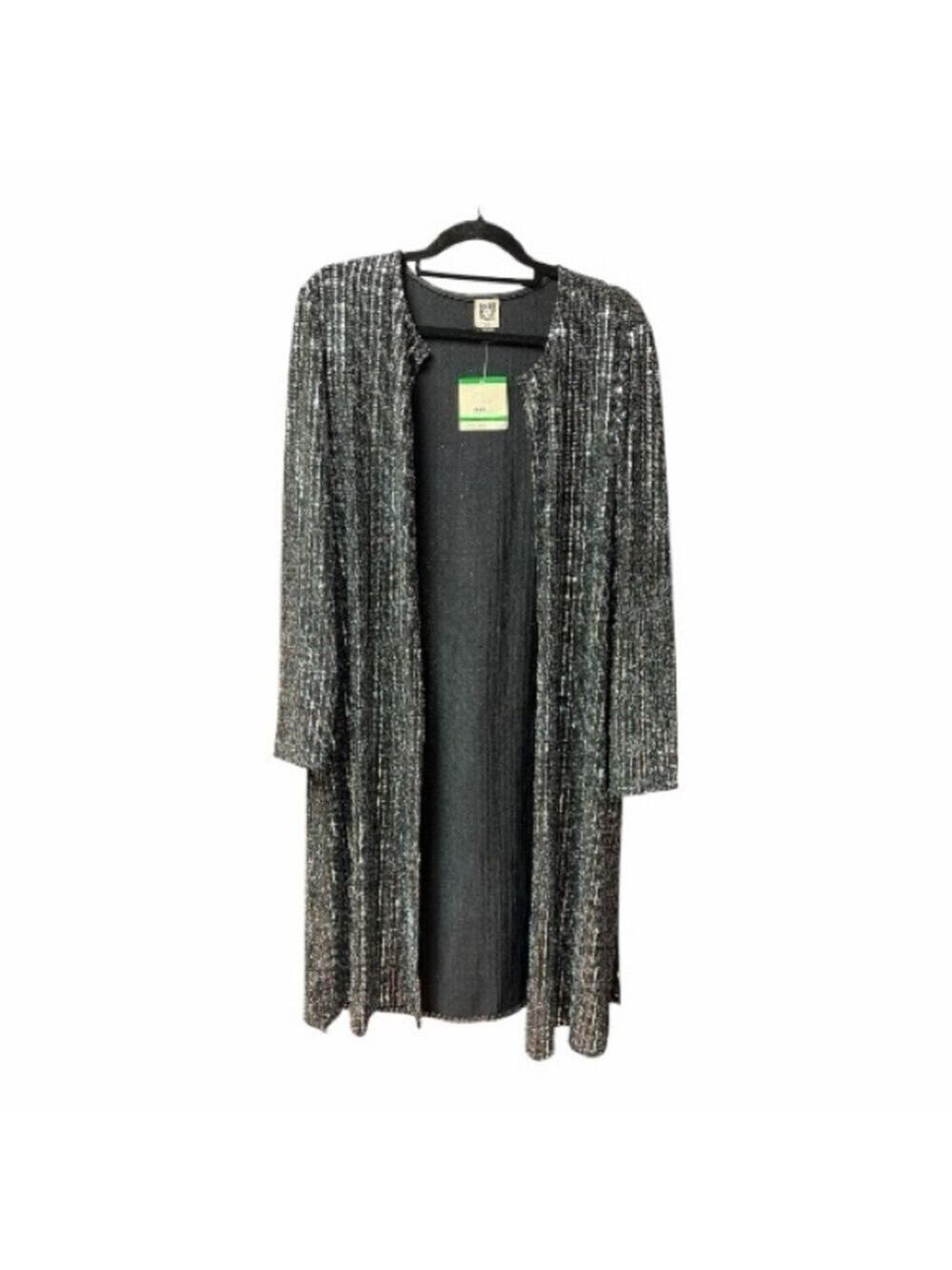ANNE KLEIN Elegant Black & Silver Sequin Long Duster/Jacket - Picture 2 of 8